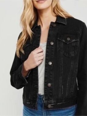 Abercrombie & Fitch Washed Black Denim Trucker Jacket